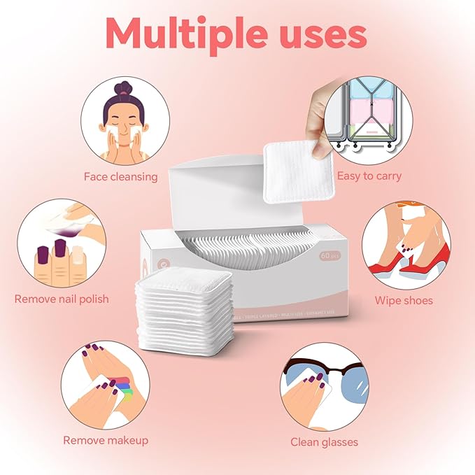 Square Cotton Pads 240 Count, Triple-Layer Design, Lint-Free & Durable, Dual-Sided Textured and Soft Pads for Makeup Removal, Facial Cleansing, Toner & Daily Skin Care