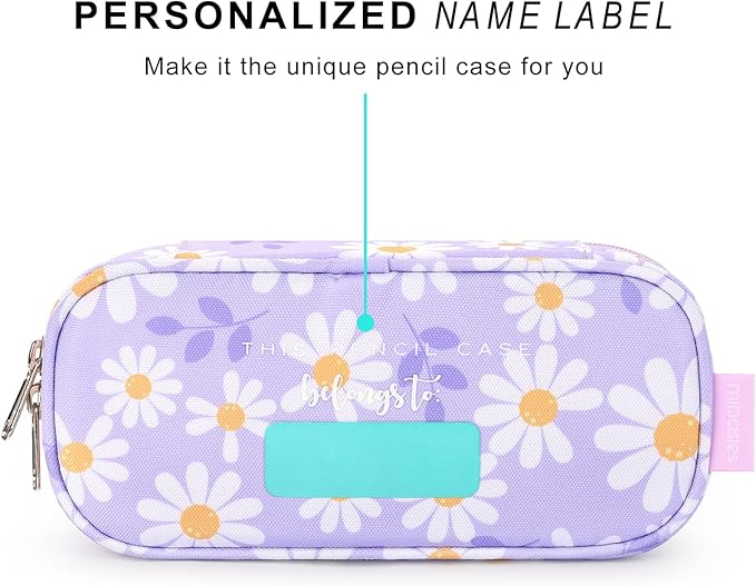 mibasies Girls Pencil Case for Kids, Multi-Slot Pencil Pouch, Daisy Purple