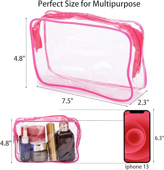 Tbestmax 10 Pcs Clear Cosmetic Bags Small Makeup Bags Portable Waterproof Travel Toiletry Bags Colorful Organizer, 7.5"x 4.8"x 2.3"