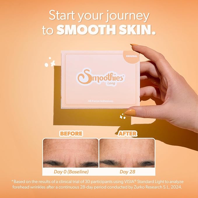 Smoothies Long Forehead Wrinkle Patches for Face Overnight - Facial Patches for Forehead, 48 Facial Adhesives per Box - Face Tape, Made in the USA