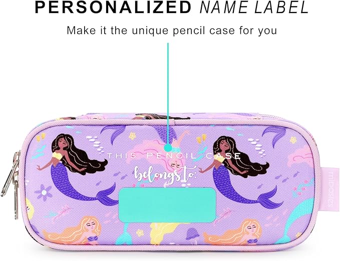 mibasies Girls Pencil Case for Kids, Multi-Slot Pencil Pouch, Mermaid Purple