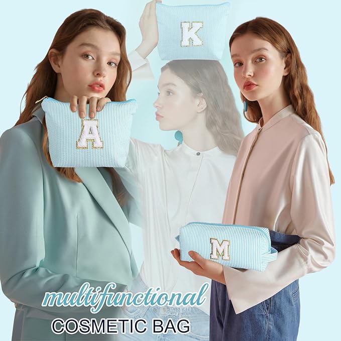 YOOLIFE Monogram Cute Initial Makeup Bag - Personalized Cosmetic Toiletry Pouch Make Up Case for Women, Her Best Friend, Sister, Teacher, Birthday Gifts