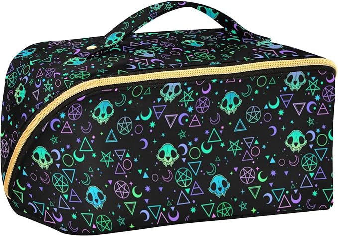 Makeup Organizer Bag, Magic Skulls Travel Makeup Bags Makeup Vanity Case Large Capacity Rhombus Cosmetic Toiletry Bag for Girl Women Ladies