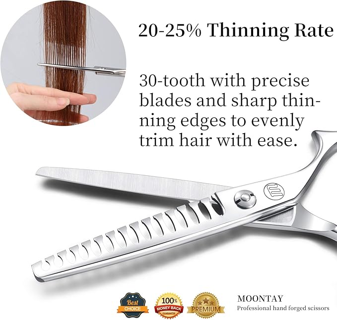 Moontay 6.0" Hair Cutting Shears with Large Finger Holes, Professional Barber Stylist Texturizing Shears, Salon Hair Cutting Scissors, 440C Japanese Stainless Steel, Silver