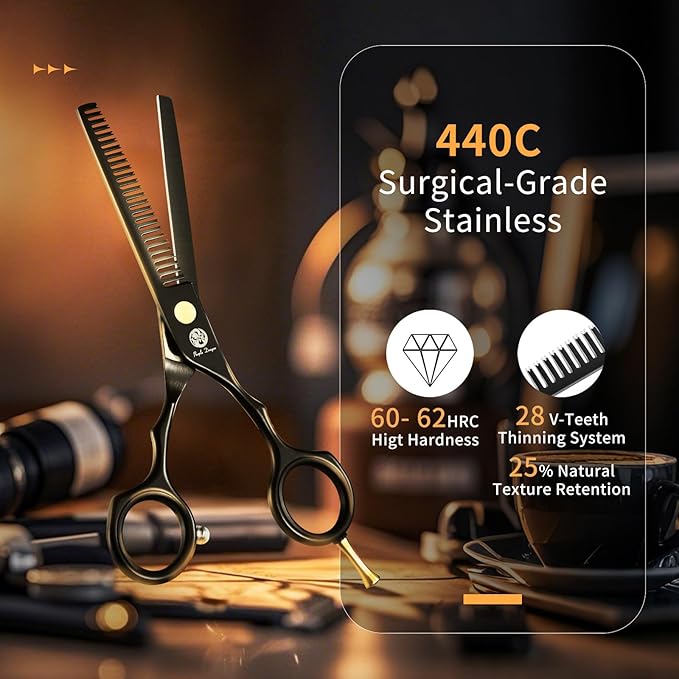 Purple Dragon 5.5 inch Hair Cutting Scissors Set with Razor, Leather Scissors Case, Barber Hair Cutting Shears Hair Thinning/Texturizing Shears for Professional Hairdresser or Home Use (Black)