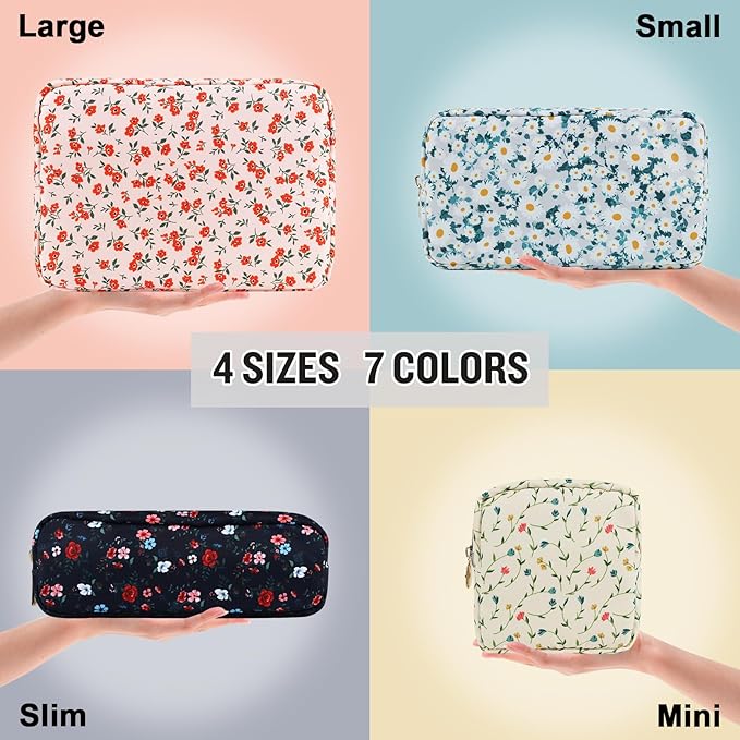Nylon Mini Floral Makeup Bag for Purse, Small Cute Pink Makeup Bag Preppy Flower Cosmetic Zipper Pouch, Waterproof Travel Coin Pouch Sanitary Napkin Storage Bag Makeup Organizer for Women(Pink-Floral)