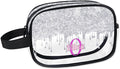 Personalized Name Toiletry Bag, Transparent PVC Large Travel Cosmetic Bag Portable Makeup Organizer Bag for Women Bathroom Shower Essentials, Silver Curtain Glittering