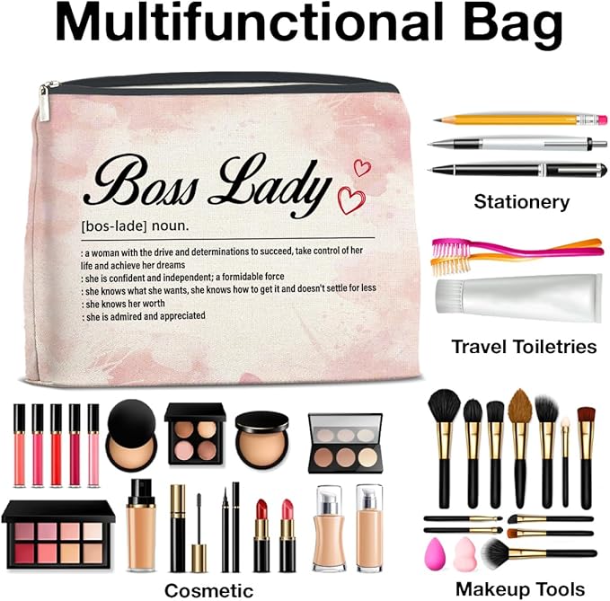 Boss Lady Makeup Bag - Appreciation Gift for Women Leader Mentor - Definition Zipper Pouch