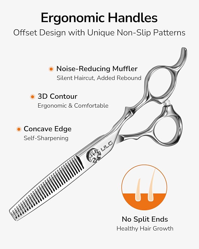 ULG Professional Hair Thinning Scissors 6.7”, Japanese 440C Stainless Steel, 32-Teeth Texturizing Shears with Adjustable Tension Screw, Ergonomic Offset Handle, Ultra Sharp Blades for Salon & Home Use