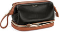 Telena Makeup Bag Large Capacity Travel Cosmetic Bag Portable PU Leather Water Resistant Makeup Organizer Bags for Women with Handle and Divider Open Flat (3-Black with Brown)