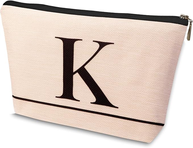 Letter A-Z Initial Personalized Makeup Bags, Birthday Gifts for Women, Monogrammed Gifts for Women Mom Sister Best Friend Bride Bridesmaid, Mothers Day, Christmas, Small Travel Cosmetic Bag (K)