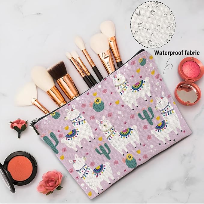 Llama Gifts, 2 Pcs Alpaca Makeup Bag, Cute Animal Cosmetic Bag Travel Pouch, Alpaca Llama Lovers Gift for Women Girls Daughter Sisters Best Friends Farm Animals Graduation Birthday
