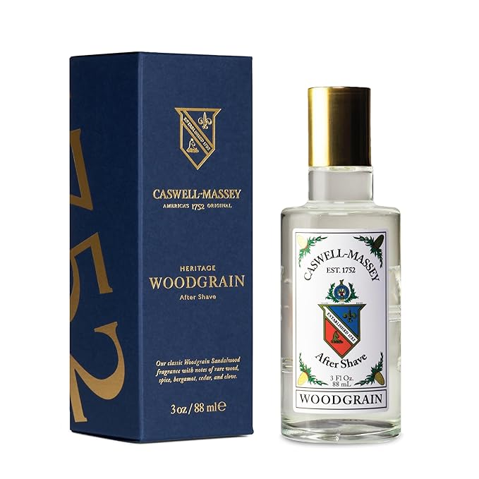 Caswell-Massey Woodgrain Sandalwood After Shave, Soothing Aftershave with Cedarwood, Clove & Musk, Made in USA, 3 Fl Oz
