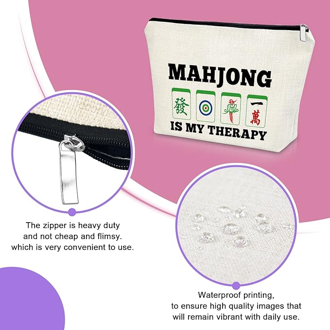 Sazuwu Mahjong Gifts for Women Funny Makeup Bag Cosmetic Organizers Travel Pouch Mahjong Themed Gift for Players Lover Retirement Christmas Birthday Present