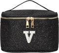 EURYNOME Makeup Bag with Custom Letter V, Water-Resistant Travel Organizer Pouch, (8.3x5.1x5.1 Inch) Cosmetic Case for Women