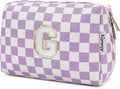 Narwey Birthday Gifts for Women Teen Girls Kids Personalized Initial Makeup Bag Monogram Preppy Cosmetic Bag Trendy Stuff 6 8 10 11 12 13 14 16 18 Years Old Travel Toiletry Bag (Purple G)