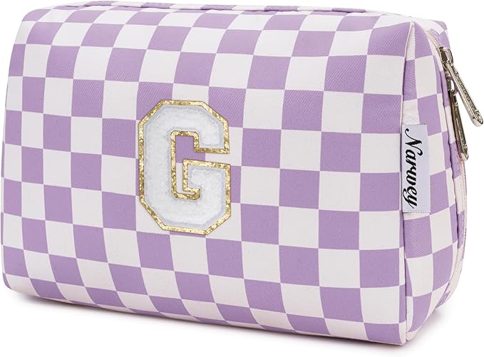 Narwey Birthday Gifts for Women Teen Girls Kids Personalized Initial Makeup Bag Monogram Preppy Cosmetic Bag Trendy Stuff 6 8 10 11 12 13 14 16 18 Years Old Travel Toiletry Bag (Purple G)