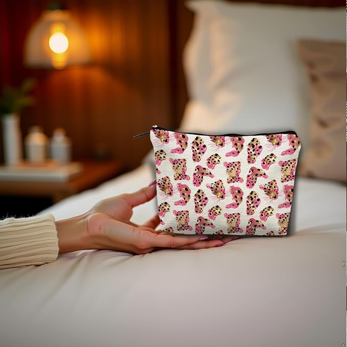 Pink and Gold Cheetah Makeup Bag, Preppy Girly Leopard Print Cosmetic Bags Gifts for Women, Funky Y2k Cheetah Portable Travel Toiletry Bag Zipper Makeup Pouch