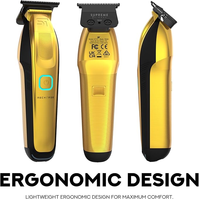 Supreme Trimmer Recharge ST777 – Professional Barber Trimmer with 2 Removable Batteries | 8000 RPM Motor, Zero Gap DLC Blades, Smart Charging Dock, USB-C Fast Charge