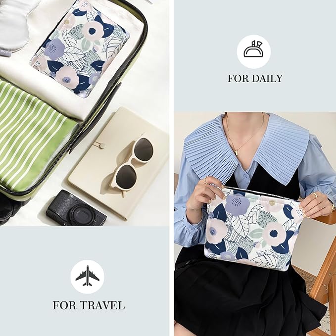 STARDW Aesthetic Floral Makeup Bag Cute Small Cosmetic Bags for Women Girls, Travel Toiletry Bag Large Capacity Zipper Makeup Pouch, Purse Organizer Pouches (Abstract Flowers)