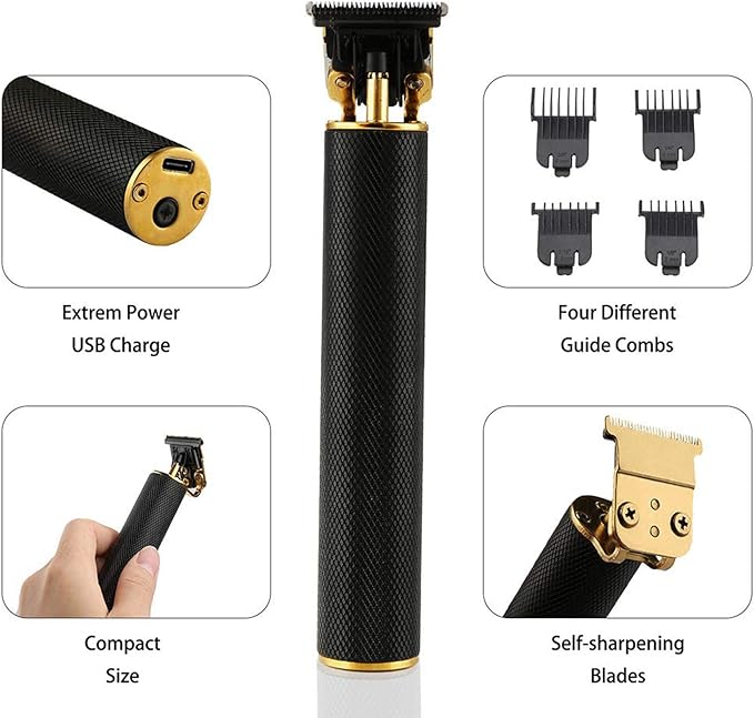Unisex Hair Trimmer Kit - Cordless, Rechargeable, Waterproof, with Guide Combs for Men