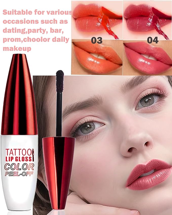 Peel Off Lip Stain Tattoo Lip Gloss,Nude Red Matte Lip Liner Stain Peel Off Waterproof Long Lasting,Highly Pigmented Transfer-Proof Lips Tint Non-Stick Tinted Liquid Lipstick Makeup for Women-02