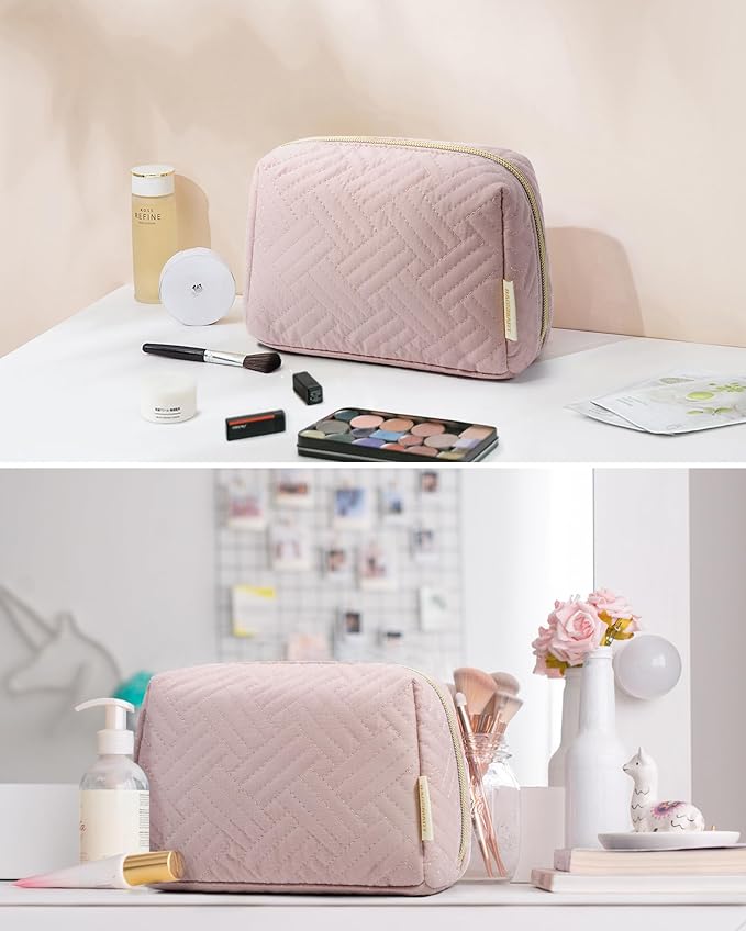 BAGSMART Small Makeup Bag, Travel Cosmetic Bag Make Up Pouch Small Travel Essentials for Women Dorm Room Essentials Pouch,Water-resistant Toiletry Bag,Makeup Organizer Bag, Pink