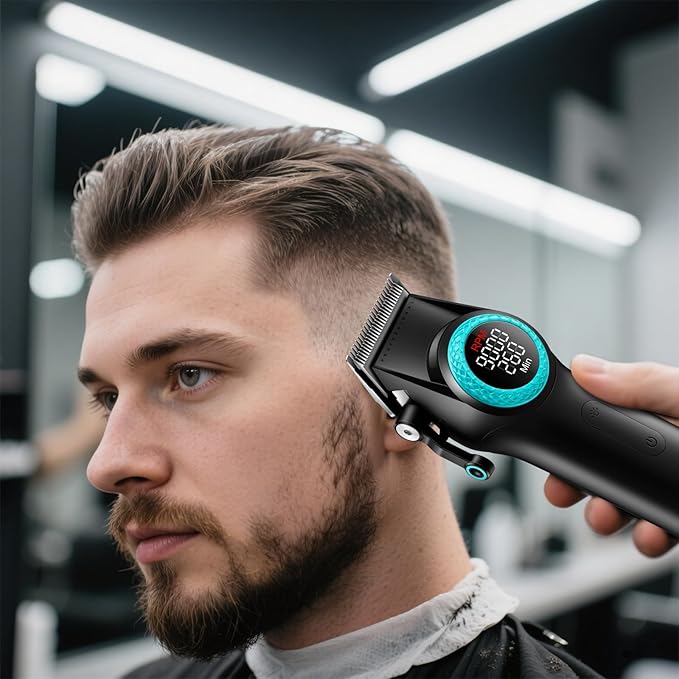 VGR 001 & 977 Professional Hair Clippers for Men, Cordless Barber Clippers and Zero Gap Trimmers Set, DLC Coating Blade Hair Cutting Kit with LED Display, USB Rechargeable Barber Set(Black)