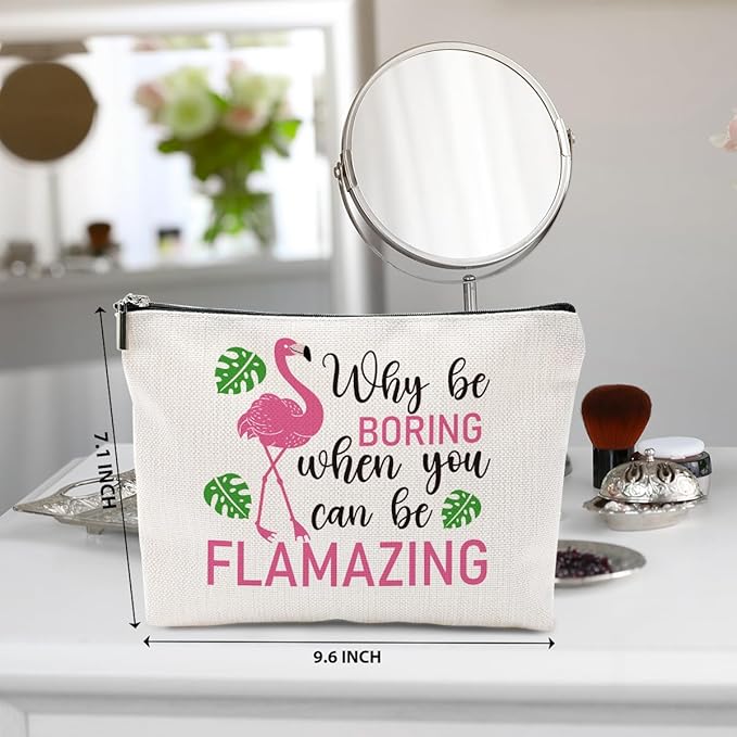 Flamingo Makeup Bag - Animal Lover's Summer Cosmetic Bag, Funny Toiletry Bag for Graduation or Birthday Gifts
