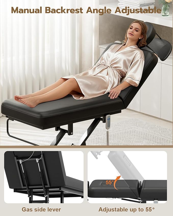 Paddie 550lbs Electric Lift Massage Table Professional for Treatment/Facial/Beauty/Spa/Physical Therapy, Adjustable Backrest/Face Cradle/Rolling Wheels, Black