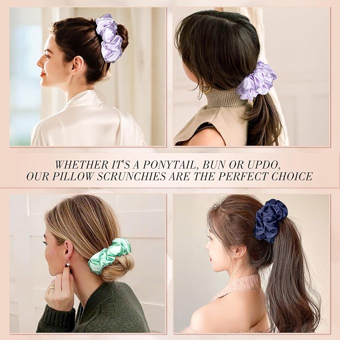 3Pcs Satin Hair Scrunchies, Large Sleepy Hair Tie Scrunchie for Thick Curls Ponytail Holders Stocking Stuffers Gifts for Women Girls