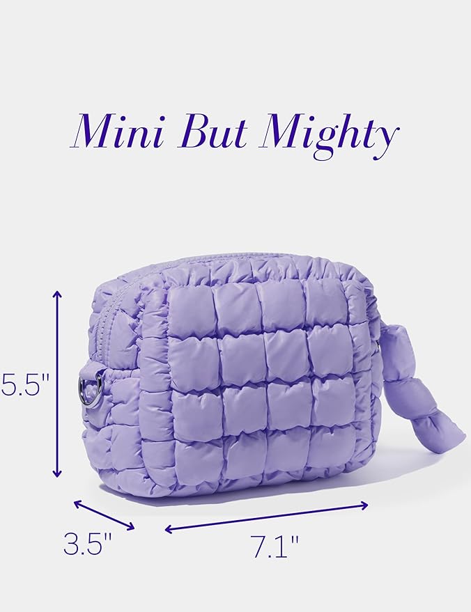 Yarnic Quilted Makeup Bag Puffy Cosmetic Bag, Quilt Travel Toiletry Bag for Women, Cute Puffer Makeup Bag Organizer Soft Make up Pouch (Lavender, S)