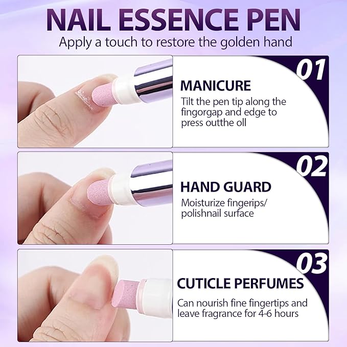 3-in-1 Cuticle Oil Pen for Nails - Nail Care Tool with Ceramic Tip, Moisturize Strengthen Brighten - Cuticle Pusher Oil for Hangnails, Dry & Damaged Nails（3pc）