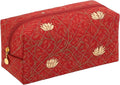 Floral Cotton Makeup Brush Cosmetic Bag for Women, Travel Quilted Zipper Pouch, Large Capacity Flowers Toiletry Organizer, Kawaii Makeup Storage Case, Cosmetic Travel Cloth Bag-Garden Red