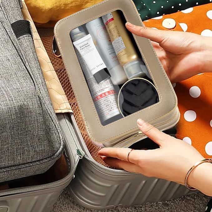 Clear Makeup Bag, Gold Travel Makeup Pouch Toiletry Bag for Women Waterproof Small Cosmetic Bag Case Small Make Up Bag with Zipper Car Organizer Car Essentials for Women Men