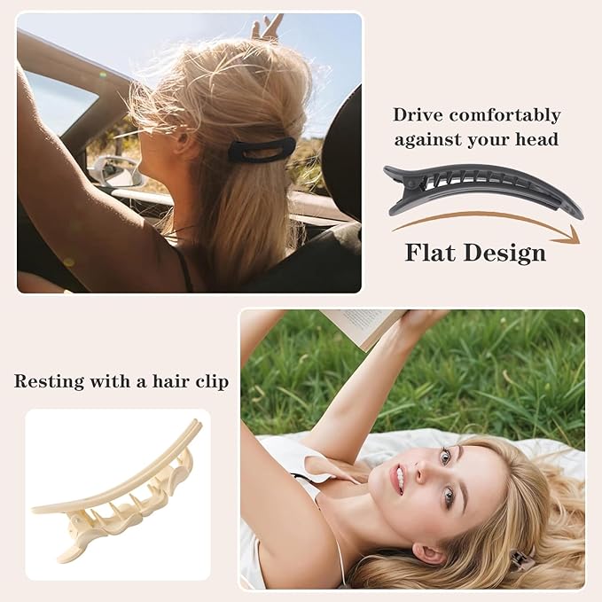 6 PCS Flat Hair Clips, French Lay Flat Claw Clips for Women Girls, 3 Styles Strong Hold Non-slip Matte Hair Claws for Thin Thick Hair(Brown&Grey)