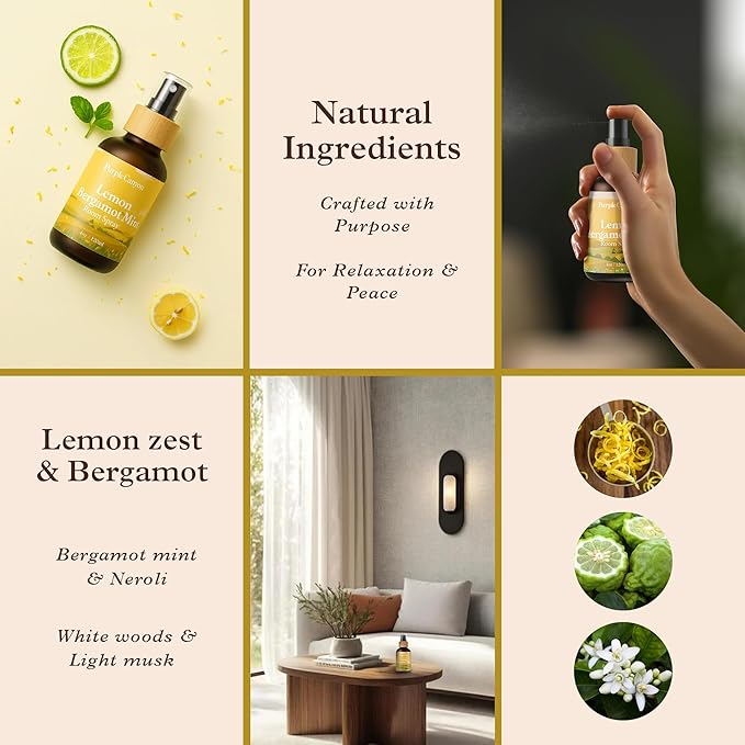 Purple Canyon Lemon Bergamot Mint Room Spray — 4 oz Natural Linen & Room Freshener — Bright Citrus & Mint Fragrance Mist — Energizing & Crisp — Premium Natural Fragrance Oils