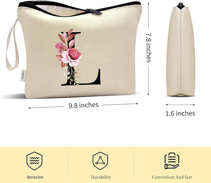 Vavabox A-Z Personalized Makeup Bag, Birthday Gifts for Women Mom, Gifts for Best Friend, Bride Bridesmaid Cosmetic bag (L, Yellow)