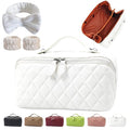 Makeup Bag, Travel Toiletry Bag for Women, Large Capacity Waterproof Crocodile Pattern PU Leather Cosmetic Bags Make Up Organizer Bags with Headband and Wristband Set (White)
