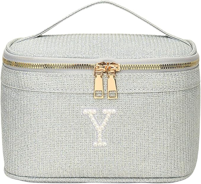 EURYNOME Makeup Bag with Custom Letter Y, Water-Resistant Travel Organizer Pouch, (8.3x5.1x5.1 Inch) Cosmetic Case for Women