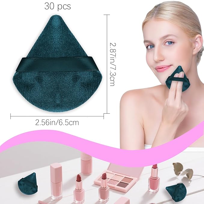 30PCS Triangle Powder Puff Face Makeup Powder Puffs Sponge Soft Powder Puffs for Loose Powder Cosmetic Foundation Blackish Green