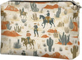 COEQINE Leather Cosmetic Purses for Women Western Purse Aztec Cltuch Wallet Travel Makeup Bag With Zipper Portable Cosmetic Pouch for Ladies Cell Phone Case,Cactus Race Horse Pattern