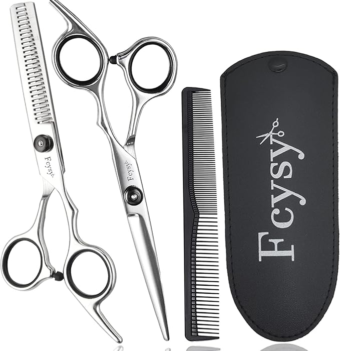 Fcysy Professional Hair Cutting Scissors Set, Barber Shears Kit, 6 Inch Stainless Steel Thinning Shears, Trimming Scissors for Men Women