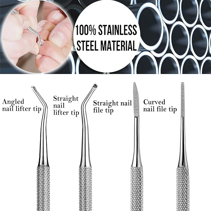 FAMILIFE Ingrown Toenail File and Lifter, 2pcs Ingrown Toenail Tool Double Sided with Storage Case Professional Corrector 100% Stainless Steel Removal Pedicure Kit
