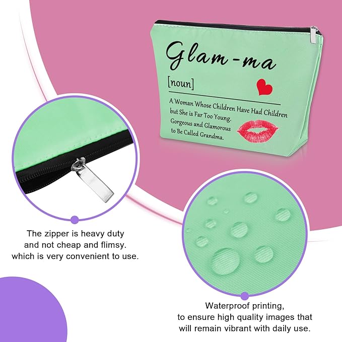 Sazuwu Grandma Green Makeup Bag for Grandmother Nana Gifts from Grandkids Cosmetic Bag Mothers Day Birthday Present Travel Pouch