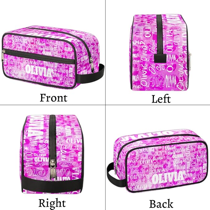 Custom Travel Toiletry Bag for Women, Large Makeup Bag, Cosmetic Bag, Comestic Essentials for Women, Watercolor Pink Leopard