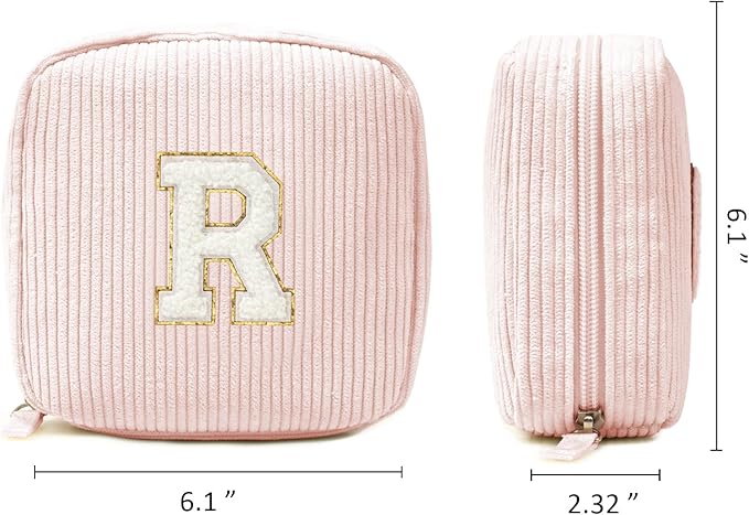 LETGO Birthday Gifts for Women Small Personalized Initial Monogram Makeup Bag,Preppy Corduroy Makeup Bags Travel Toiletry Bag Cute Pouch Purse for Her Mom Girlfriend Wife Sister Teacher Bridesmaid