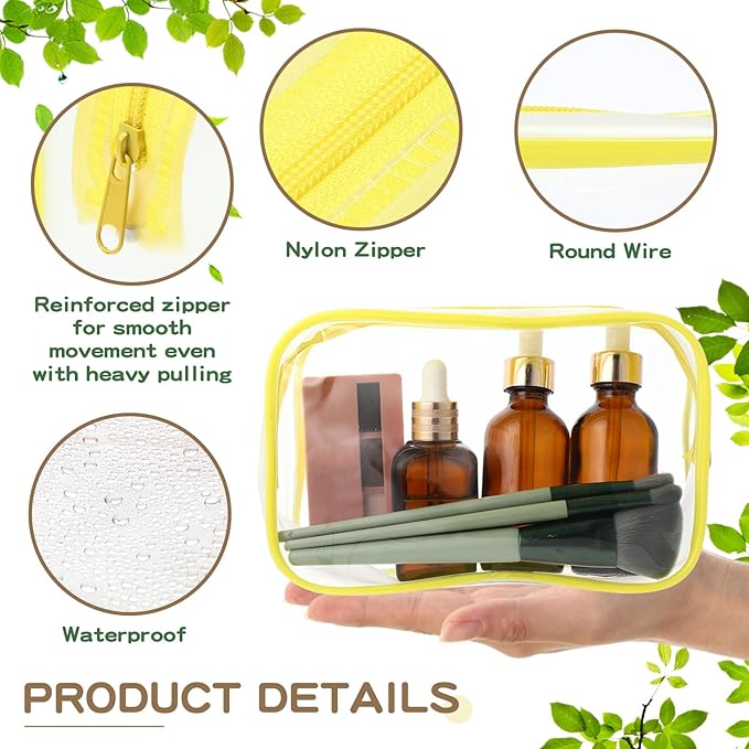 Weewooday 12 Pieces Clear Makeup Bags Cosmetic Storage Bags PVC Zipper Pouches Travel Waterproof Makeup Plastic Case for Women Organizing Toiletries Traveling Bathroom(Large,Yellow)