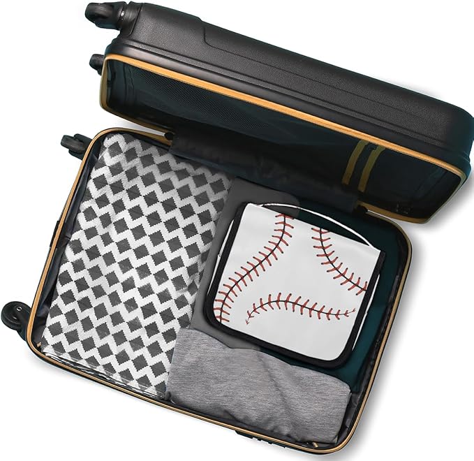 Travel Toiletry Bag for Women & Men Sport Baseball Red Hanging Cosmetic Organizer Portable Waterproof Makeup Case Make Up Bag with Compartments Travel Essentials for Bathroom Shower