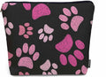 Women Cosmetic Bag Dog Paw, Pet Cat Paws Dog Prints Footprint Cute Makeup Bag For Purse Cosmetic Travel Bag For Toiletries Makeup Storage Bag Flax Skincare Bag Make Up Pouch Bags, Pink Black